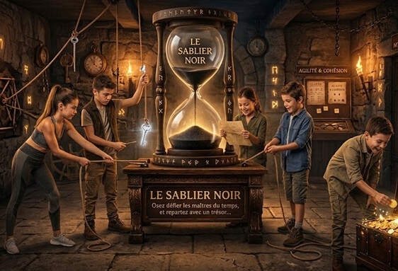 Anniversaire enfant énigme sablier noir à domicile de 5 à 12 ans